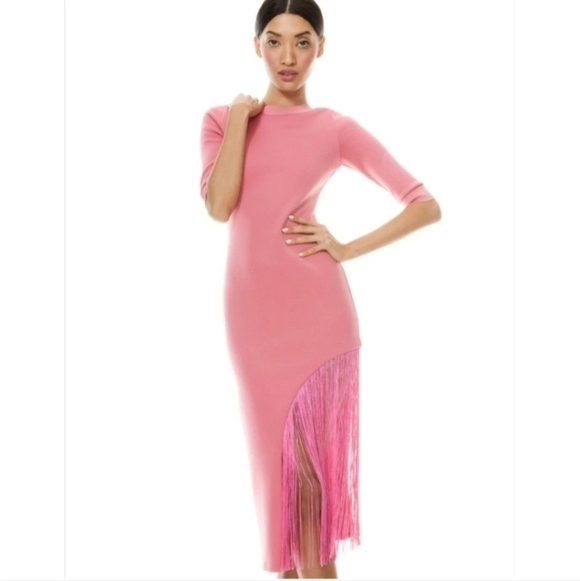 ALICE +OLIVIA ASYMMETRICAL FRINGE MIDI DRESS SIZE 6 - Picture 5 of 11